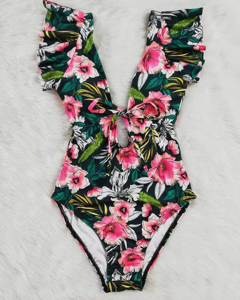 2019 Sexy One Piece Swimsuit Push Up Swimwear Women Ruffle Monokini Adjustable Shoulder Swimsuit Bodysuit Bathing Suit Swim Wear