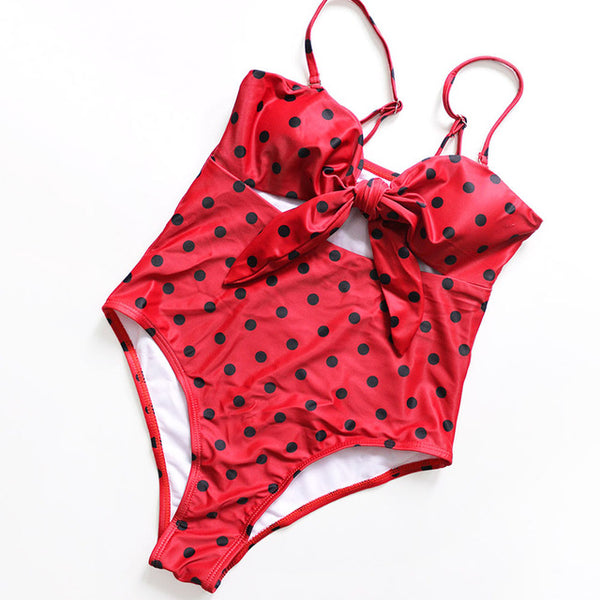 Sexy 2019 Ladies Retro High Waist Swimwear Women One piece Swimsuit Female Bandeau Front Tie Cut Out Swim Bathing Suit Monokini