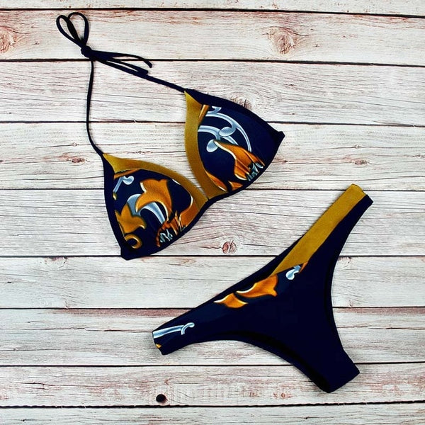 Sexy Bikini 2019 Swimsuit Women Swimwear Bikini Set Push Up Swim Suit Snake Skin Splicing Backless Bandage Swimwear Women