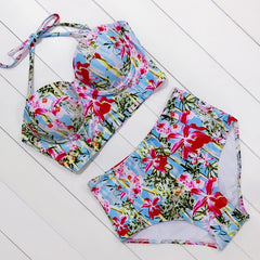Sexy Floral Print High Waist Swimsuit 2019 Bikini Push Up Swimwear Women Vintage Biquini Bathing Suit  Maillot de Bain Femme XXL