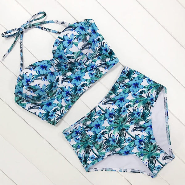 Sexy Floral Print High Waist Swimsuit 2019 Bikini Push Up Swimwear Women Vintage Biquini Bathing Suit  Maillot de Bain Femme XXL
