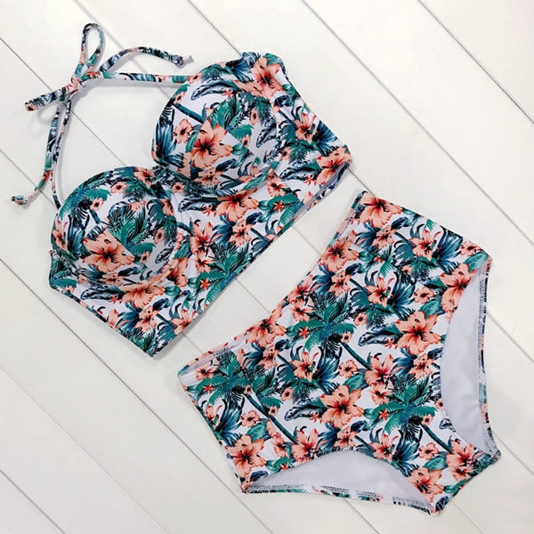 Sexy Floral Print High Waist Swimsuit 2019 Bikini Push Up Swimwear Women Vintage Biquini Bathing Suit  Maillot de Bain Femme XXL