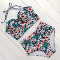 Sexy Floral Print High Waist Swimsuit 2019 Bikini Push Up Swimwear Women Vintage Biquini Bathing Suit  Maillot de Bain Femme XXL