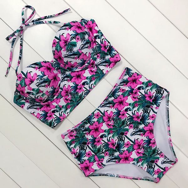 Sexy Floral Print High Waist Swimsuit 2019 Bikini Push Up Swimwear Women Vintage Biquini Bathing Suit  Maillot de Bain Femme XXL