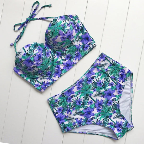 Sexy Floral Print High Waist Swimsuit 2019 Bikini Push Up Swimwear Women Vintage Biquini Bathing Suit  Maillot de Bain Femme XXL