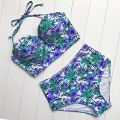 Sexy Floral Print High Waist Swimsuit 2019 Bikini Push Up Swimwear Women Vintage Biquini Bathing Suit  Maillot de Bain Femme XXL