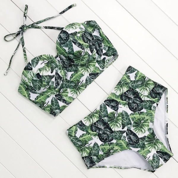 Sexy Floral Print High Waist Swimsuit 2019 Bikini Push Up Swimwear Women Vintage Biquini Bathing Suit  Maillot de Bain Femme XXL