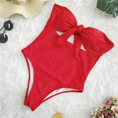 Sexy 2019 Ladies Retro High Waist Swimwear Women One piece Swimsuit Female Bandeau Front Tie Cut Out Swim Bathing Suit Monokini
