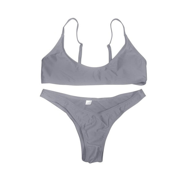 2019 New Summer Women Solid Bikini Set Push-up UnPadded Bra Swimsuit Swimwear Triangle Bather Suit Swimming Suit biquini